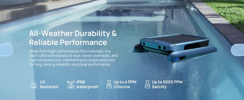 (2025 Upgrade) Beatbot iSkim Ultra 24/7 Cleaning Solar Powered Pool Skimmer with Water Clarification System & APP Control, Voice Broadcast, Dual Charging Options, Edge & Corner Cleaning, Blue