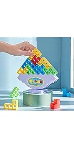 64 Pcs Stacking Tower Game with 22 Cards, Giant Tumble Balance Game for Kids, Family Games for Kids and Adults, Easter Gifts for Teen Boys & Girls, Party Board Game for Kids 6-12 & Adults