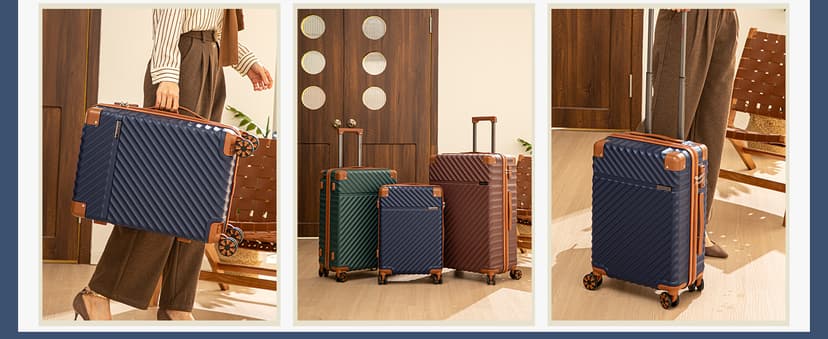 Cosbarn Luggage Sets 5 Piece with TSA Lock Spinner Wheels, Unisex Hard Case ABS Suitcase Set, Hardshell Lightweight Waterproof Travel Hardside Suitcases with Wheels for Women Men, Dark Blue