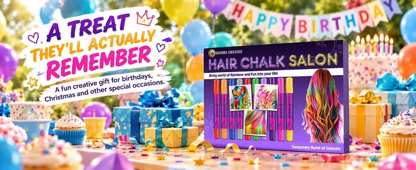Desire Deluxe Hair Chalk for Girls Makeup Kit of 10 Temporary Colour Pens Gifts, Great Toy for Kids Age 5 6 7 8 9 10 11 12 13 Years Old, "Blue,Green,Grey,Pink,Purple