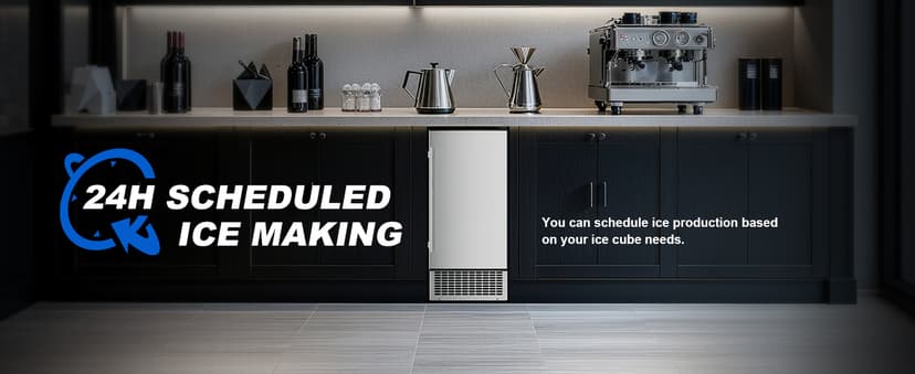 15'' Commercial Under Counter Ice Maker 110 LbS/Day Stainless Steel Ice Machine Built-in Freestanding Ice Maker with 30 Lb Bin Auto-Cleaning 24H Timer Gravity Drainage for Commercial Home