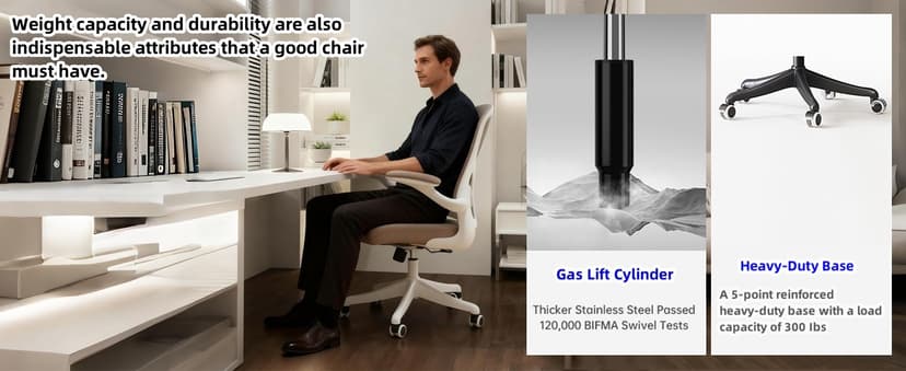 Ergonomic Office Chair with Adjustable Lumbar Support & Flip-Up Armrests - High Back Computer Desk Chair with Thickened Seat Cushion, Rolling Wheels for Home/Office Study Work