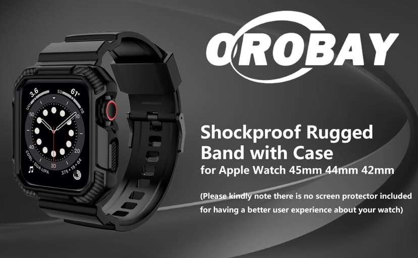 OROBAY Rugged Band Compatible with Apple Watch Band 45mm/44mm/42mm with Case, Shockproof Strap for iWatch SE3 SE2 SE Series 9/8/7/6/5/4/3/2/1 with Bumper Case Cover Men Women, Matte Black