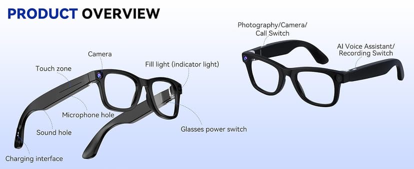 2026 AI Smart Glasses with Camera,8MP HD Video Recording Camera Glasses,Voice Control,Object Recognition,Real-Time Translation,Smart Sunglasses with Bluetooth Call,for Travel, Conferences & Vlogging