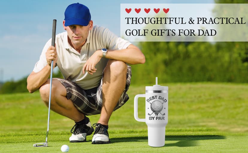 Golf Gifts for Dad - Fathers Day Golf Gifts for Men - Funny Golfer Gift Ideas for Him - Best Dad By Par - 40oz Travel Cup Insulated Tumbler with Handle & Straw