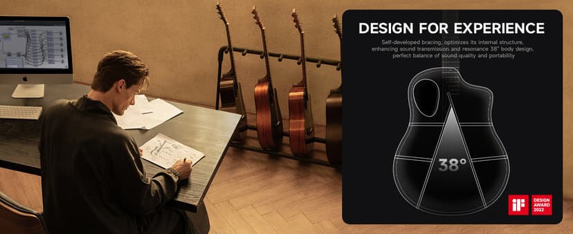 Donner Acoustic Guitar Kits for Beginners & Intermediate Learners - 38" Travel Guitar with Carbon Fiber Top, Wooden Back & Sides, Case, Strap, Steel-Strings, RISING-G1 (Gloss, Brown)