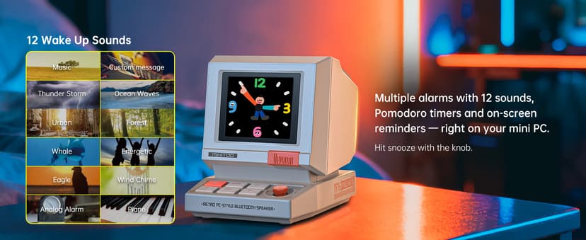 Bluetooth & USB Audio, Alarm/White Noise Clock, Desk Setup Gifts for Gaming Divoom MiniToo Retro PC-Style Computer Speaker, Pixel Screen with DIY Faces B0FRF3XGQ4