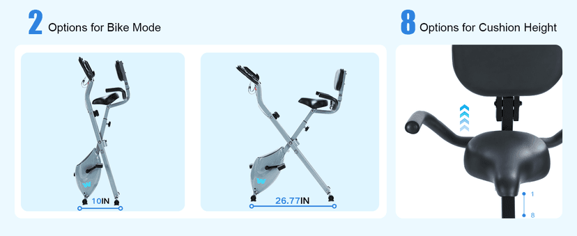 BARWING Stationary Exercise Bike for Home Workout, 5 IN 1 Foldable Indoor Cycling Bike for Seniors, 350LB Capacity, 16-Level Magnetic Resistance, Seat Backrest Adjustments