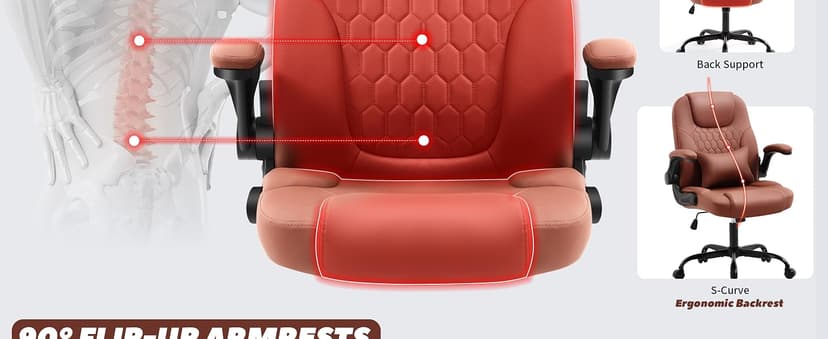 Executive Office Chair PU,Leather Office Chair with Wheels,360° Swivel Rolling Chair with Padded Arms,Ergonomic Computer Chair with Lumbar Support for Short People Use(Brown)