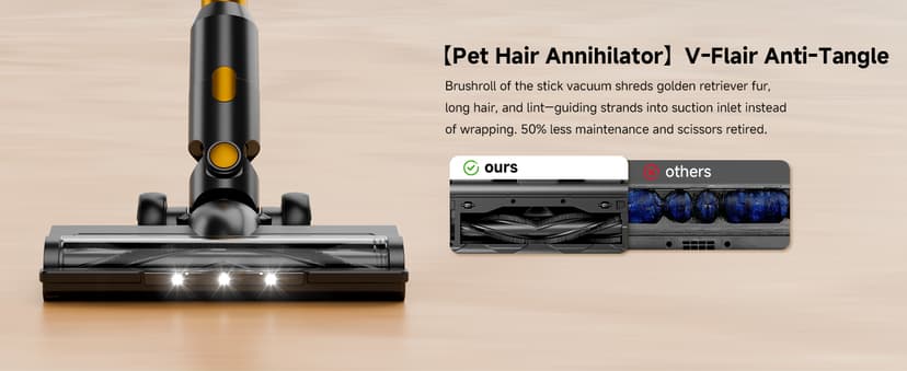 Cordless Vacuum Cleaner, 8 in 1 40Kpa 55Mins,Lightweight Vacuum Cleaners for Home, Stick Vacuum with Anti-Tangle Brush,Wall Mount, Rechargeable Cordless Vacuum for Floor/Sofa/Pet Hair,Gold