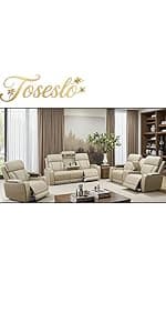 Toseslo Power Reclining Sectional Sofa Set with LED Light,Leather Sectional Couches, Living Room Furniture Sets, Modern Power Recliner Sofa Sets with Cup Holder for Living Room(Brown)