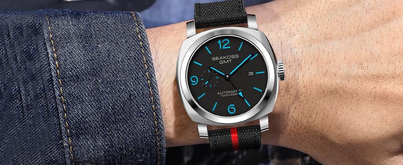 SEAKOSS GMT Watches for Men Automatic 45MM Date 10ATM Waterproof Seagull ST2557 Movement Luminous Stainless Steel Sapphire Glass Mechanical Wristwatches S8441