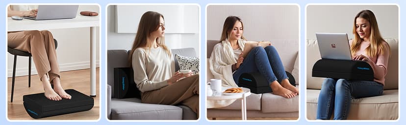 TranquilRelax Foot Rest for Under Desk at Work, Gaming Accessories Foot Stool with 3 Adjustable Heights & Washable Cover, Comfortable Office Desk Accessories, Footrest for Office, Home and Car (Black)