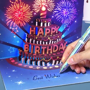 INPHER Birthday Cards Fireworks Pop Up Cake Light and Music Happy Birthday Gifts Decorations for Women, Men, Mom, Grandma