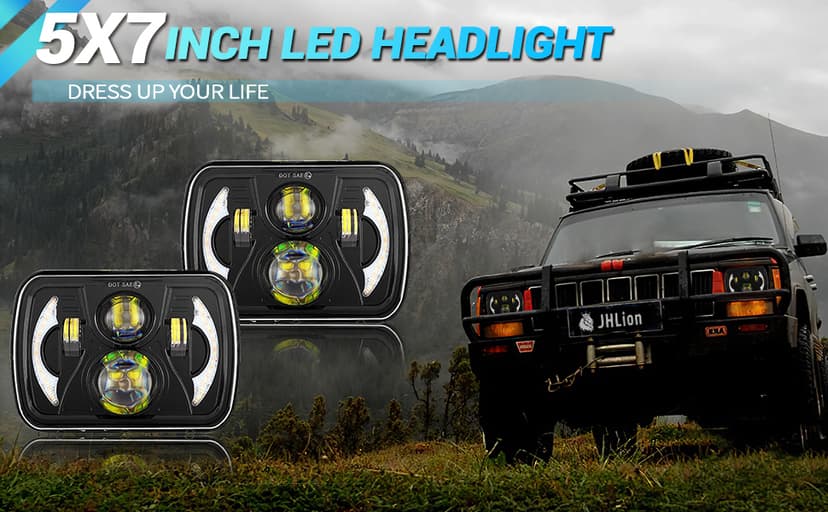 5x7 LED Headlight,JHLion Anti-glare H6054 5x7 7x6 Led Headlights,180W DOT Approved 600% Brighter w/DRL Amber Turn Signal Hi/Low Sealed Beam Compatible with Jeep Cherokee XJ Wrangler YJ GMC Comanche MJ