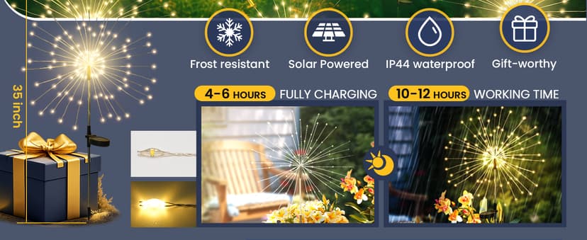 120 LEDs, Fairy Design, Waterproof, Garden Decor, Solar Powered for Yard, Pathway, Flowerbed, Planter, Balcony, Gifts for Mom GIGALUMI 2 Pack Solar Firework Lights Outdoor, Garden Decor, Warm White B0CPHZL35M