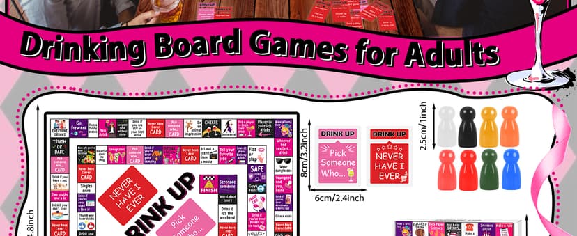 Drinking Board Games for Adults Waterproof Rubber Mat Drink Up Board Games Adult Tipsy Funny Party Interactive Drinking Games Ideal for Game Night Birthday Party Play, Age 21+, 2-8 Players