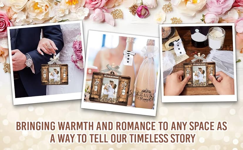 Personalized Wedding Gifts for Couples 2025 - Marriage Customized Wood Ornaments with Photos, Bridal Shower Gifts for Bride, Mr and Mrs Engagement Gift, Personalized Picture Frame