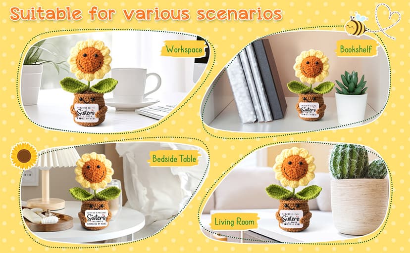 Sister Gifts from Sister - Positive Sunflower Crochet - Side by Side Or Miles Apart Sisters Emotional Sunflower Support Crochet - Birthday, Graduation, Long Distance Gifts for Women, Soul Sisters