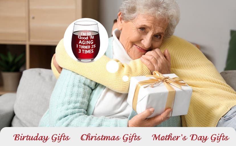 Futtumy 75th Birthday Gifts for Women, Turned 25 3 Times Wine Glass, Gifts for 75th Birthday Women Mom Grandma Wife Daughter Sister Friend Aunt Female, Funny 75th Birthday Decoration for Her, 17oz B0GKP1QFRF