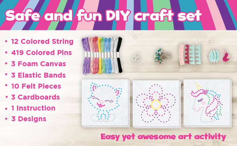 Hapinest String Art Craft Kit for Kids Ages 10-12 and Up, 3D String Art Kit Crafts for Teens, Birthday Gifts for Tween Girls Ages 10 11 12 Years Old and Up, Makes 3 Designs - Unicorn, Cat, and Flower