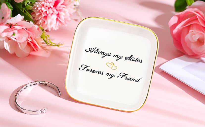 Sister Gifts from Sisters Birthday Gifts for Sisters Adult Best Sister Ever Gift Ideas for Women Cool Presents Set with Funny Glass Cup, Unique Makeup Bag, Scented Candle, Bracelet, Jewelry Tray
