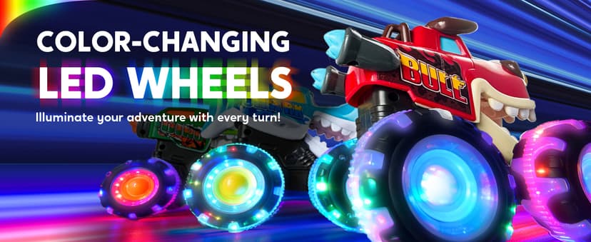 JOYIN 3 Pack Monster Truck Toy - Motion Activated Light Up Cars for Toddlers - Monster Glow Rover LED Wheels - Baby Boy Toys - Press and Go Dinosaur Trucks for Kids Boys Birthday Gifts for Christmas