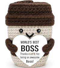 Best Boss Gifts for Women Men Christmas Stocking Stuffer Birthday Boss Day Gifts for Leader Manager Supervisor Crochet Coffee Mug Cup Desk Office Decor for Coffee Lover Best Boss Retirement Bosses Day