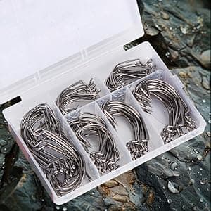 FINOSEAK 120Pcs Bass Hooks Set, Strong Offset Bass Fishing Hooks Freshwater Barbed Sharp Worm Hooks for Texas Rigging Fishing Extra Wide Gap 6 Sizes Assorted #1 1/0 2/0 3/0 4/0 5/0