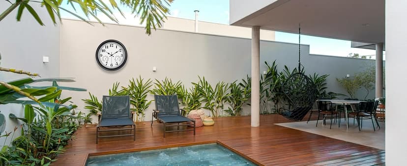 45MinST 13-Inch Vintage Outdoor Wall Clock with Thermometer and Hygrometer, Waterproof, Large Numbers, Silent, for Indoor and Outside Use,Porch,Garden,Pool(Black Frame with Silver Trim)