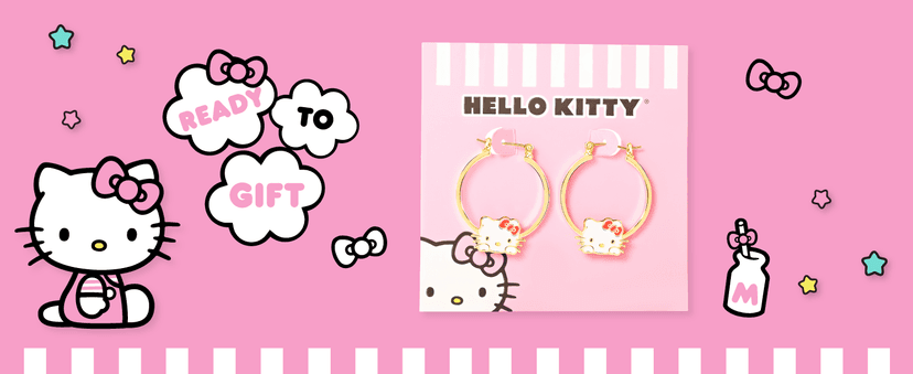 Hello Kitty Hoop Earrings for Women Official License, Gold Tone Flash-Plated and Enamel Sanrio Earrings