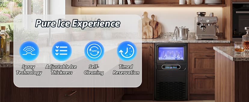 Nugget Ice Maker Machine Commercial, 80lbs/24h Undercounter Sonic Ice Machine with 20lbs Storage Bin & Dual Water Inlet, Chewable Pellet Ice for Restaurant Bar Home, Stainless Steel