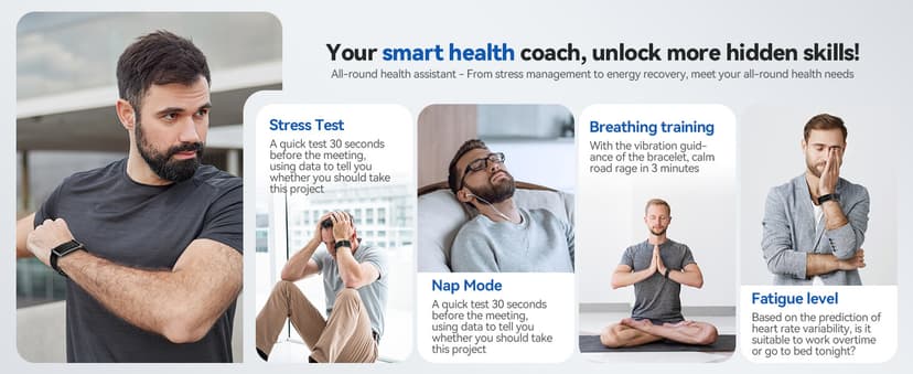 Smart Bracelet, Wearable Activity & Fitness Tracker Band, 24H Sleep Tracker, All-Day Continuous Heart Rate Blood Pressure Stress HRV Monitor, 173 Sport Modes Smart Wristband with Free APP Black