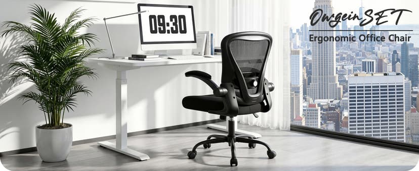 Office Chair, Ergonomic Office Chair with Back Support, Comfy Home Office Desk Chairs with Lumbar Support & Flip-up Armrests, 330LBS Mesh Computer Executive Task Chair for Home Office, Black