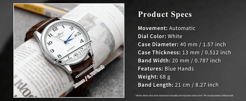 Gute Men's Watch, Mechanical Skeleton Steampunk Automatic Self-Winding Arabic Numeral Blue Hands Brown PU Leather Wrist Watch