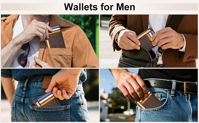 Travelambo Slim Wallet Front Pocket Minimalist Leather RFID Blocking Medium Size