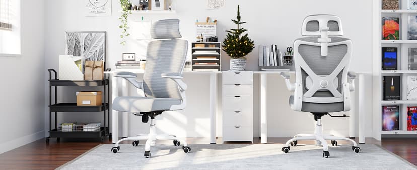 Ergonomic Office Chair: White Computer Desk Chair Comfy Gaming Chair for Adults - Office Chair with Lumbar Support & Headrest - Executive Office Rolling Chairs for Home Work (Grey)