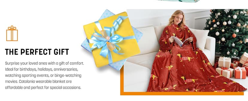 Cozy Sleeve Design for Hands-Free Comfort, Perfect for Reading, TV Time & Relaxing, Christmas & Birthday Gift Catalonia Wearable Blanket with Sleeves for Women & Men, Fleece Wrap Throw B075M2FQYV