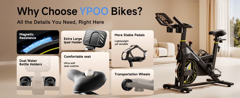 Exercise Bike, Adjustable Magnetic Resistance Stationary Bikes for Home Cardio with Exclusive App, Indoor Bike with 330lbs Weight Capacity Comfortable Seat, Tablet Mount and Fitness Courses