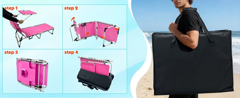 Outdoor Tanning Chair with Sun Canopy Shade & Face Hole, Folding Lounge Chair with Beach Table and Carry Bag for Poolside Sunbathing Lawn