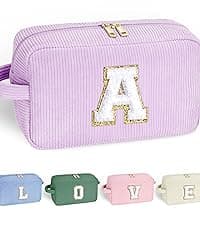 YOOLIFE Christmas Gifts for Women - Initial Jute Tote Bag & 2 Makeup Bags Personalized Gifts for Women Teacher Mom Friend