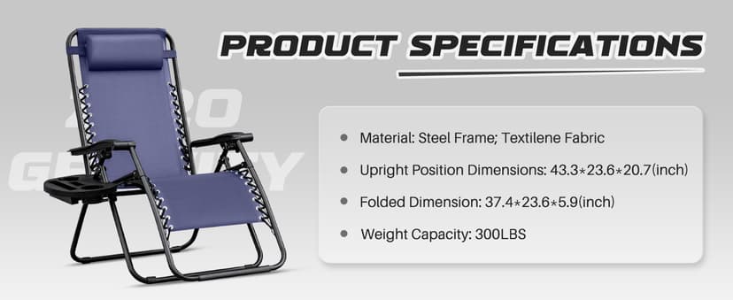 Homall Zero Gravity Chair Patio Folding Lawn Outdoor Lounge Gravity Camp Reclining Lounge Chair with Cup Holder Pillows for Poolside Backyard and Beach Set of 2 (Blue)