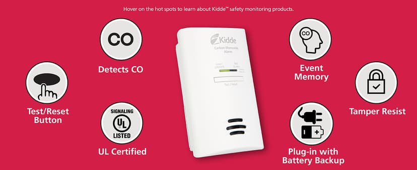 Kidde Carbon Monoxide Detector, Plug-in Carbon Monoxide Detector with AA Battery Backup, 85 dB Alarm, LED Status Light Indicators, 3rd Edition