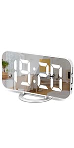 Sukeen Digital Alarm Clock,6" Large LED Display with Dual USB Charger Ports | Auto Dimmer Mode | Easy Snooze Function, Modern Mirror Desk Wall Clock for Bedroom Home Office for All People (Gold)