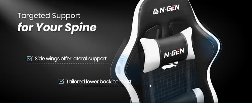 N-GEN GAMING Video Gaming Chair with Footrest Lumbar Support for Home Office High Back Recliner Height Adjustable Ergonomic Comfy Leather Computer Desk Chair (White)