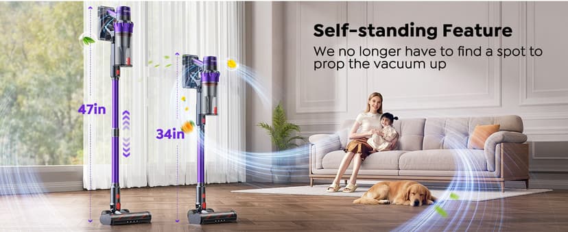 SMOTURE Cordless Vacuum Cleaner, 600W 50KPA 65Mins Vacuum Cleaners for Home, Cordless Stick Vacuum with LED Touch Screen, Anti-Tangle Wireless Vacuum, Handheld Vacuum for Pet Hair/Carpet/Floor