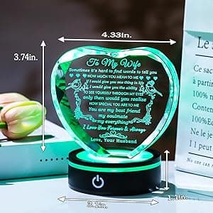 YWHL Gifts for Wife with Colorful LED Base Romantic Wedding Anniversary I Love You Gifts for Her Best Wife Birthday Gift Ideas to My Wife Crystal Keepsakes Presents from Husband