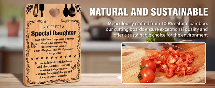 Christmas Gifts for Daughter - "Recipe for a Special Daughter" Daughter Birthday Gifts Cutting Board Set, Bamboo-Made Engraved Utensil Set Birthday Gifts for Daughter, Daughter Christmas Gifts