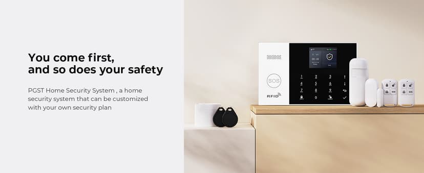 PGST WiFi Wireless Home Alarm System - 2025 Home Security System, 10-Minute Installation, 4 Door & Window Sensors + 2 Motion Sensors, APP Remote Control, Compatible with Alexa, No Monthly Fee