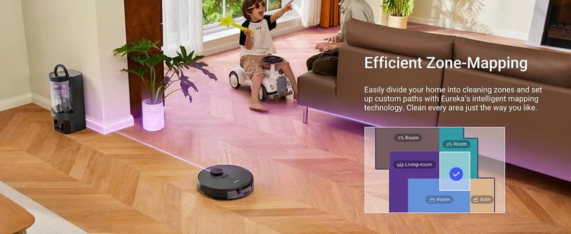 Eureka E20 Evo Plus Robot Vacuum and Mop Combo, 10,000Pa Suction Robot Vacuum Cleaner Bagless Self-Emptying Station, 45-Day Capacity Anti-Hair-Tangling Side Brush Mop Lifting App Control LiDAR Nav